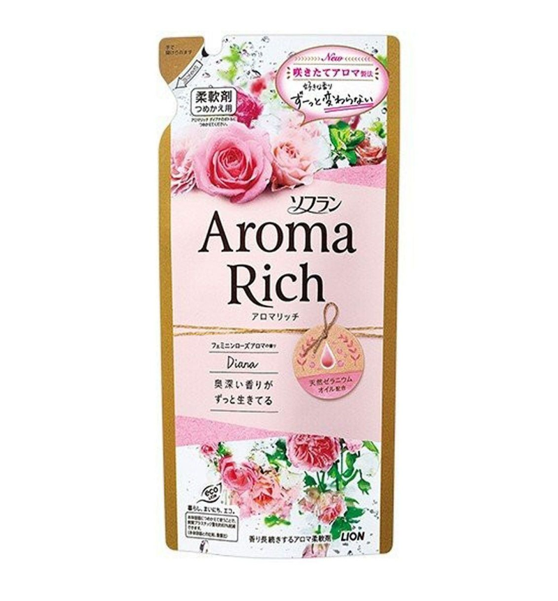 Lion Soflan Aroma Rich Diana Кондиционер для белья с натуральными ароматическими маслами 400 мл сменный блок