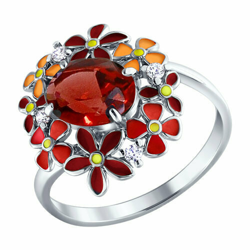 фото Кольцо кольцо из серебра 92010245 92010245 серебро, 925 проба, родирование, размер 18.5, красный dragomarket