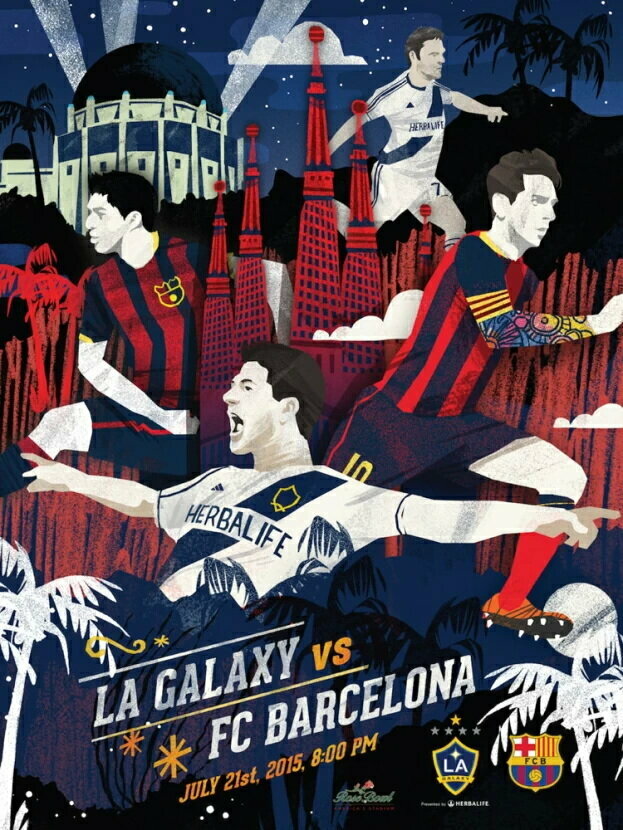 Плакат постер на бумаге Galaxy vs Barcelona/Гэлакси против Барселоны/спорт. Размер 21 х 30 см