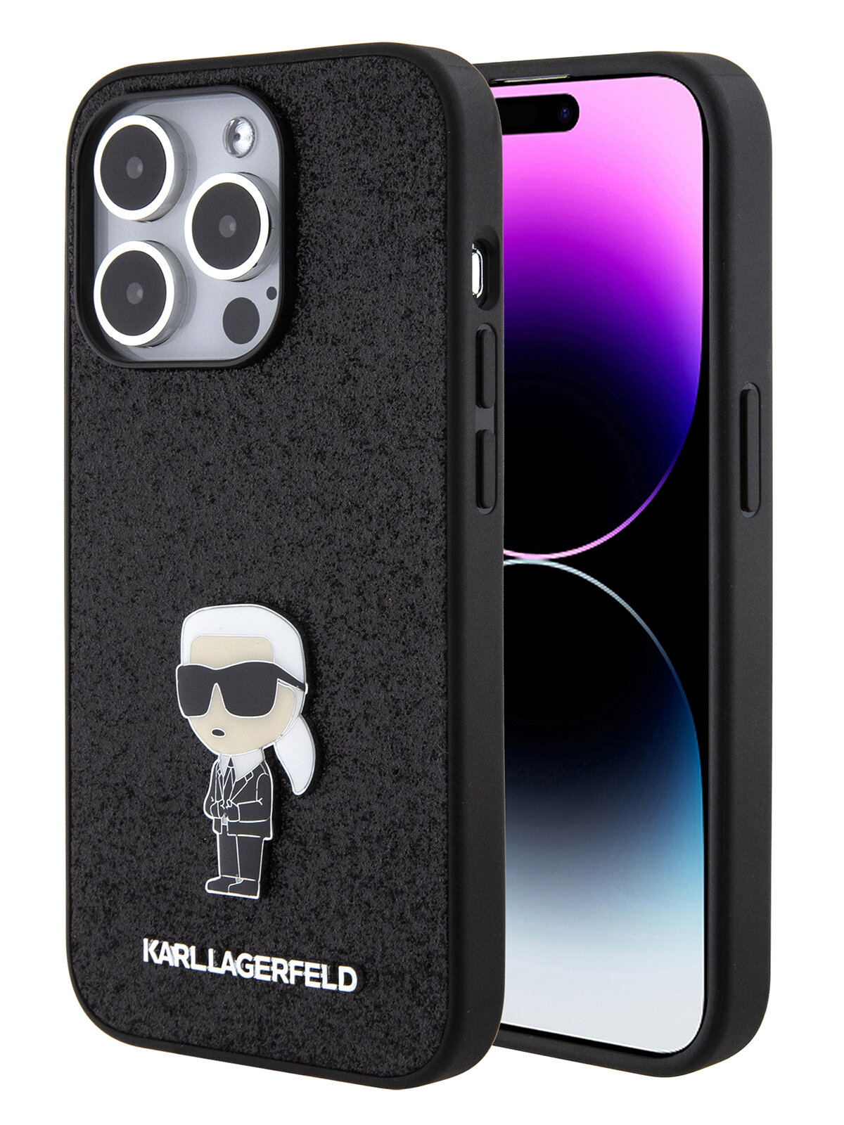 Lagerfeld для iPhone 15 Pro чехол Fixed glitters NFT Karl Ikonik Metal pin Hard Black