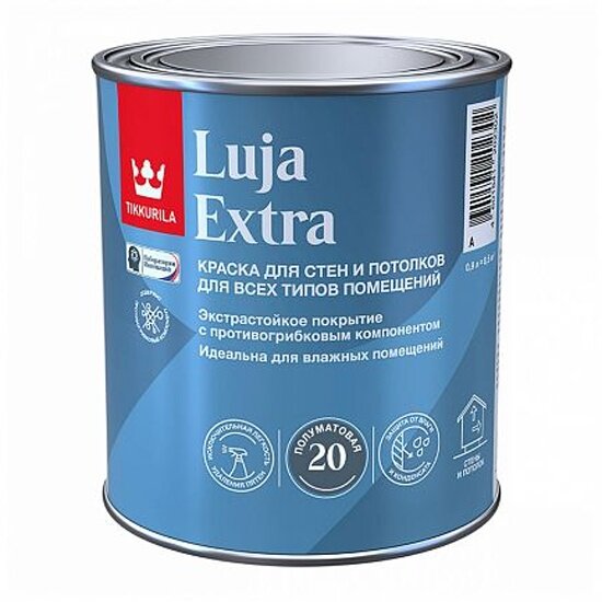 Краска для стен и потолков Tikkurila Luja Extra, полуматовая, база А, белая, 0,9 л