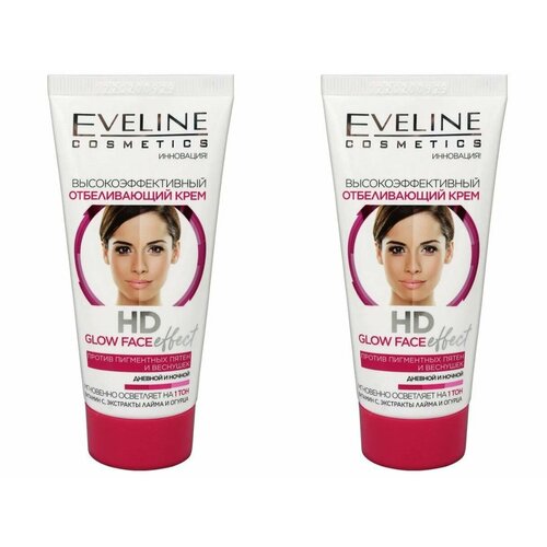Eveline Cosmetics Крем для лица HD Glow Face Effect Дневной и ночной, 40 мл, 2 штуки никотинамид 3 дня отбеливающий крем выцветает от веснушек в темных тонах осветляет улучшает красоту кожи лица