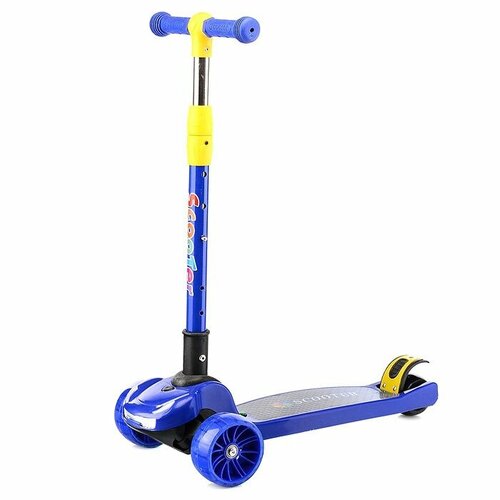 фото Самокат трехколесный oubaoloon складная стойка, колеса полиуретан, свет, звук, синий (u066841y)