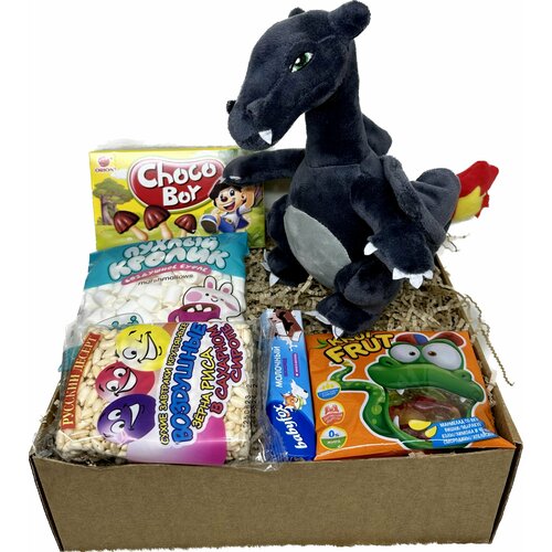Подарочный набор, сюрприз бокс, для мальчика, для девочки, мягкая игрушка Дракон Чаризард 30 см, сладости, шоколад, мармелад