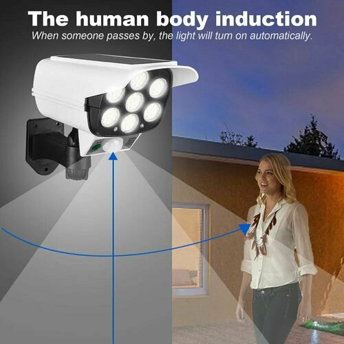 Уличный фонарь-прожектор камера датчик движения солнечная батарея имитатор камера на солнечных батареях 4 LED светильник садовый лето 2023 819₽