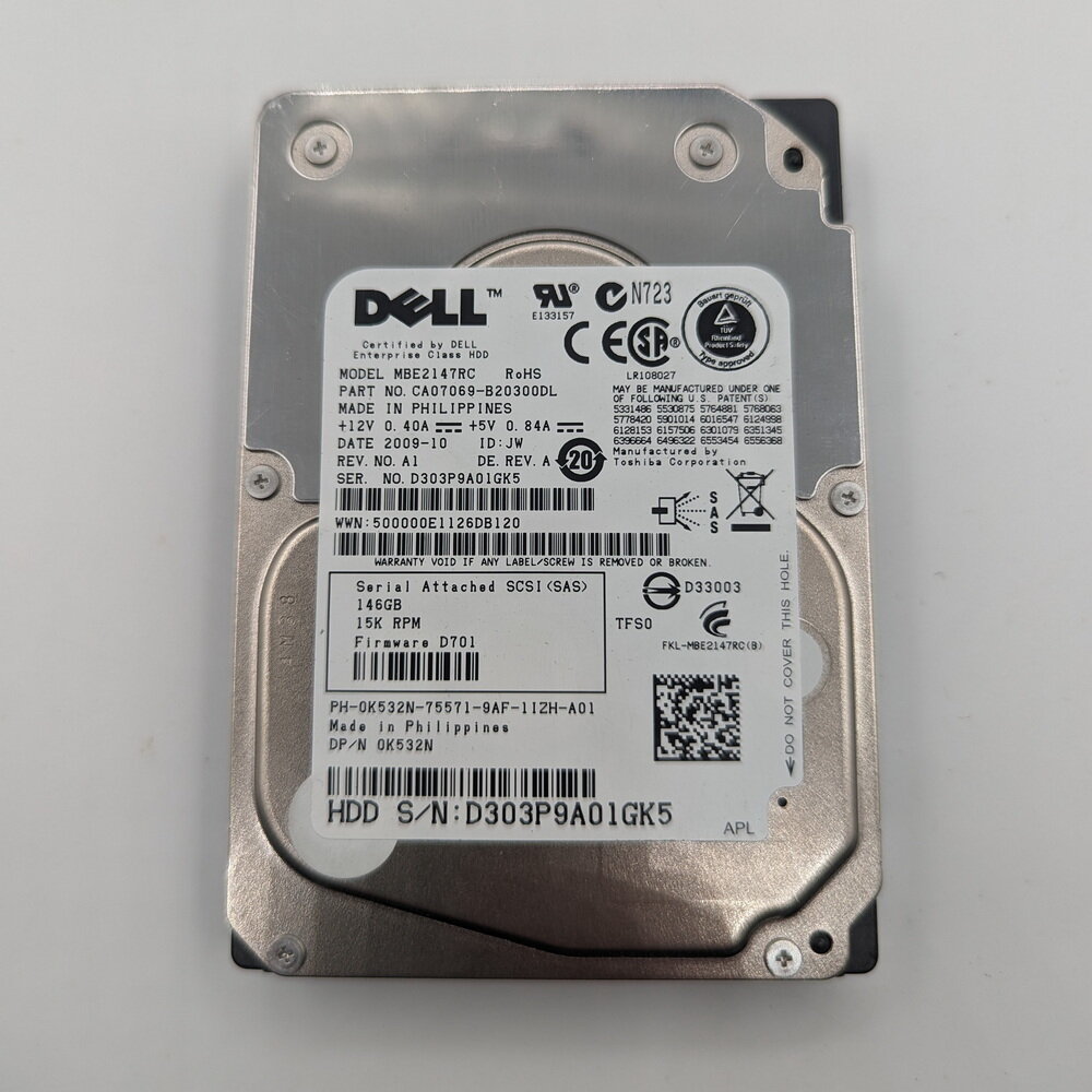 Жесткий диск 0K532N, MBE2147RC, Dell, Fujitsu, 147 Гб, SAS, 2.5