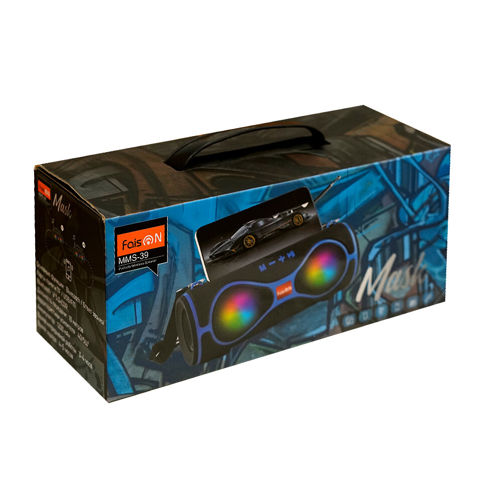 Портативная колонка FaisON, Mask, MMS-39, Bluetooth, чёрный, синяя вставка — фото 4