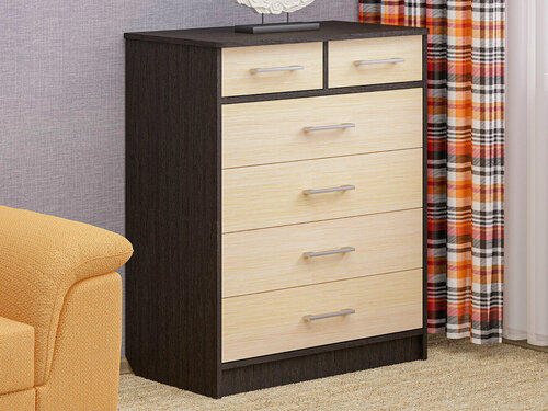 Изображение товара Комод К-11 , МК "Пирамида" 6 ящиков, цвет венге/дуб молочный, 99х80х45 см