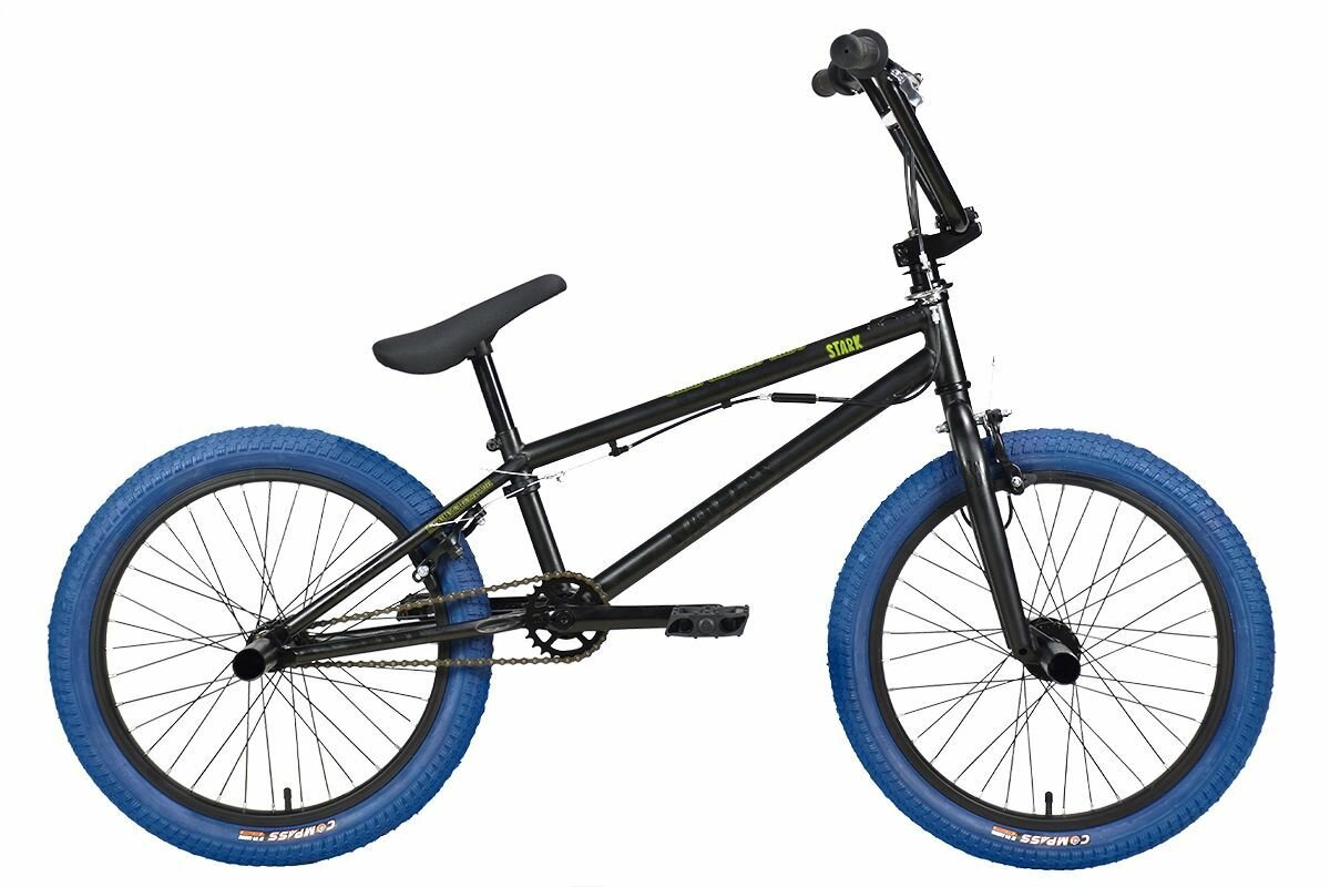 Велосипед Stark Madness BMX 3 (2024) 9" антрацитовый матовый/антрацитовый глянцевый, зеленый/темно-синий