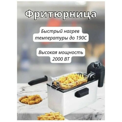 Фритюрница со встроенной системой двойного фильтра/COOKING AT HOME/WJ-800/3,0 л/2000 Вт/съемная кастрюля/регулятор температуры/серебристый