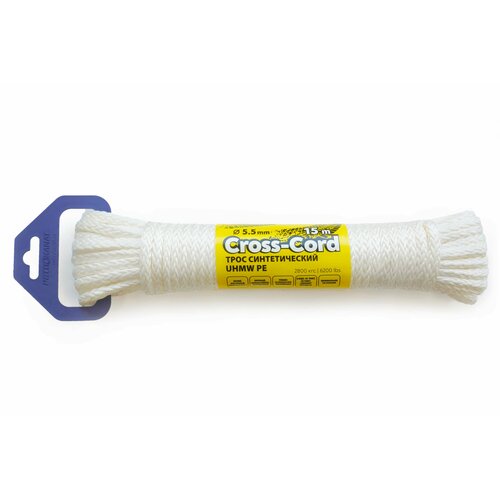 Трос для лебедок UHMW PE CROSS-CORD 6,0 мм, 3500кгс, 15 м, белый, в евромотоке