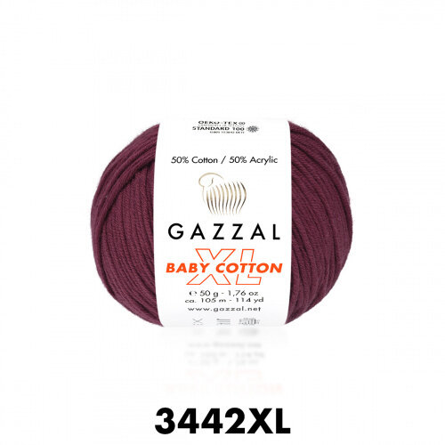 Пряжа Baby Cotton XL Gazzal (3442), 50 г, 105м, 50% хлопок, 50% акрил (2 шт.)