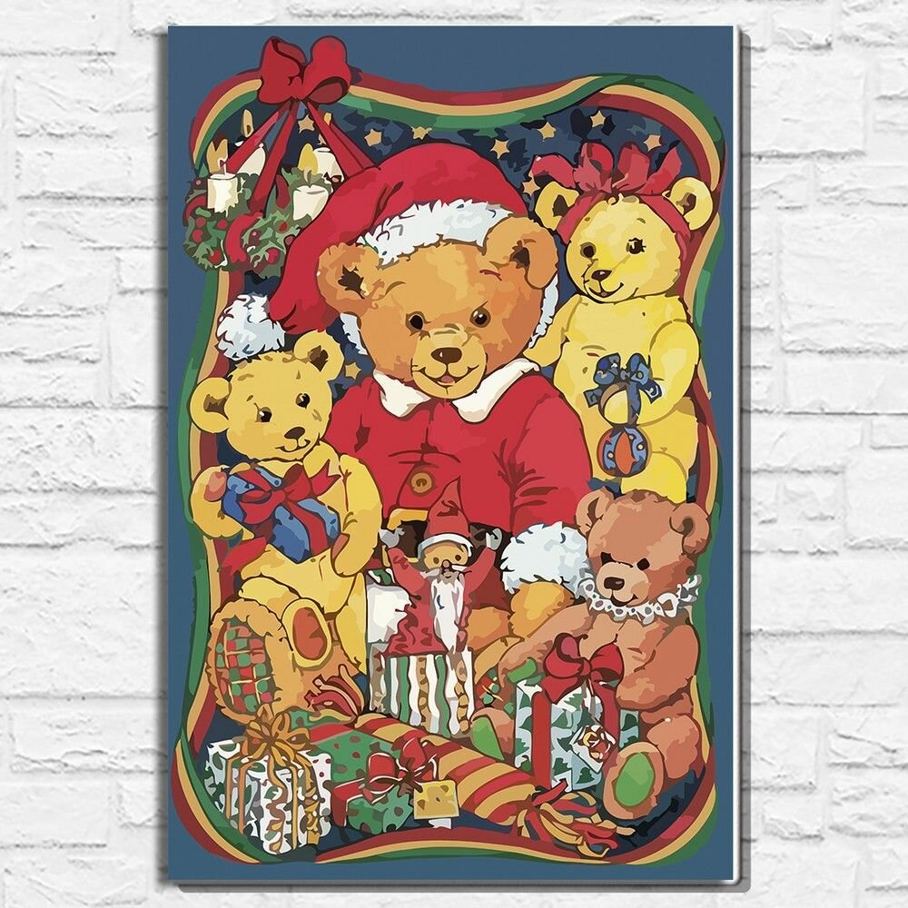 Картина по номерам на холсте новый год рождество (мишки, игрушки, винтаж, милота) - 12886 40х60
