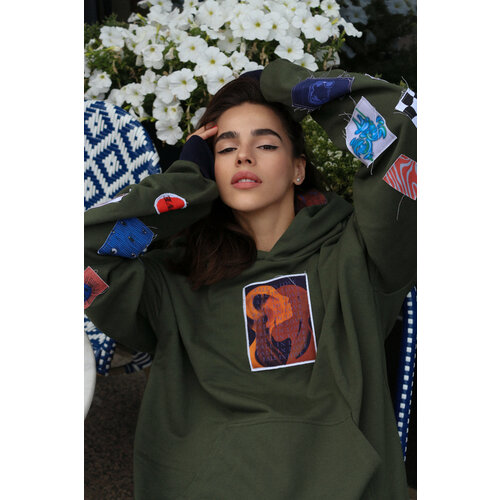 фото Худи polovina худи с нашивками polovina, размер 40, зеленый, хаки