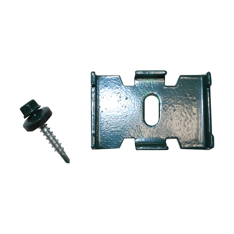 фото Крепление "паук" для панелей заборных 3D на столб, RAL6005, зеленый, с саморезом в компл.