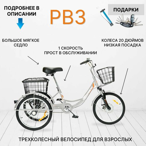 Трехколесный велосипед для взрослых РВЗ Чемпион 20 серебро 3302100₽