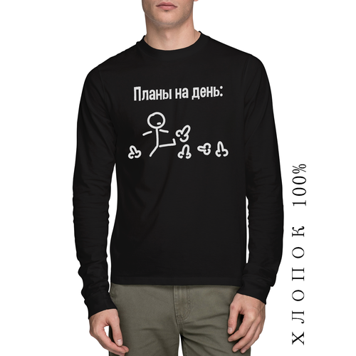 фото Лонгслив printhan лонгслив с принтом планы на день унисекс, черный, размер l (48-50), черный