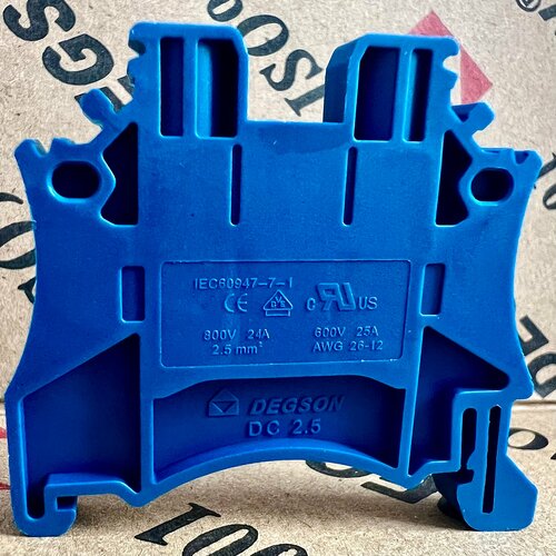 Клемма винтовая проходная синяя DEGSON DC2.5-01P-12-00AH (24А, 800В, 2.5мм2) в количестве 10 шт