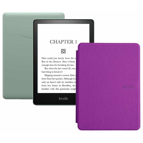 Электронная книга Amazon Kindle PaperWhite 2021 16Gb Ad-Supported Agave Green с обложкой ReaderONE PaperWhite 2021 Purple зеленый