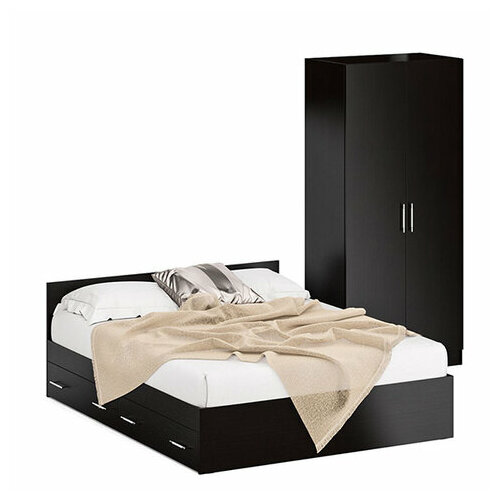 Кровать с ящиками 1600 + Шкаф 2-х створчатый Стандарт, цвет венге