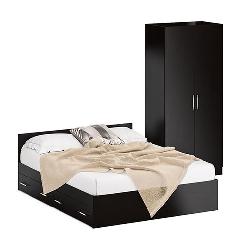 Кровать с ящиками 1600 + Шкаф 2-х створчатый Стандарт, цвет венге