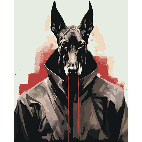 Картина по номерам на холсте Собака доберман в куртке 40х50