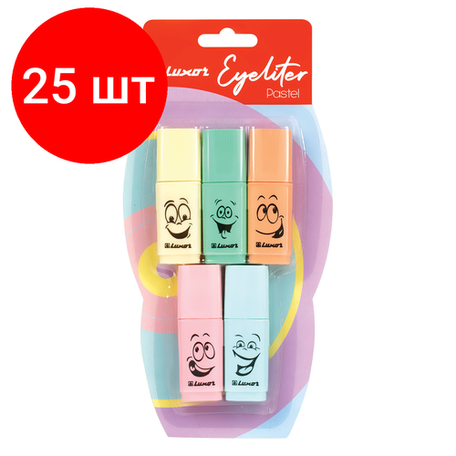 Комплект 25 шт, Набор текстовыделителей Luxor Eyeliter Pastel ассорти, 1-4.5мм