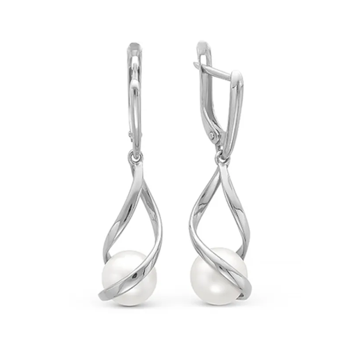 Серьги с подвесками Zlato, серебро, 925 проба, золочение, родирование, жемчуг, размер 8 мм, длина 3.3 см, , серебристый