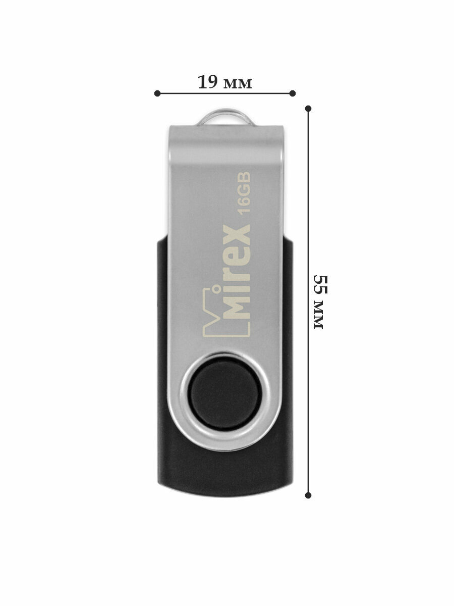 USB-флешки Intenso Флешка Mirex SWIVEL BLACK, 16 Гб, USB2.0, чт до 25 Мб/с, зап до 15 Мб/с, черная