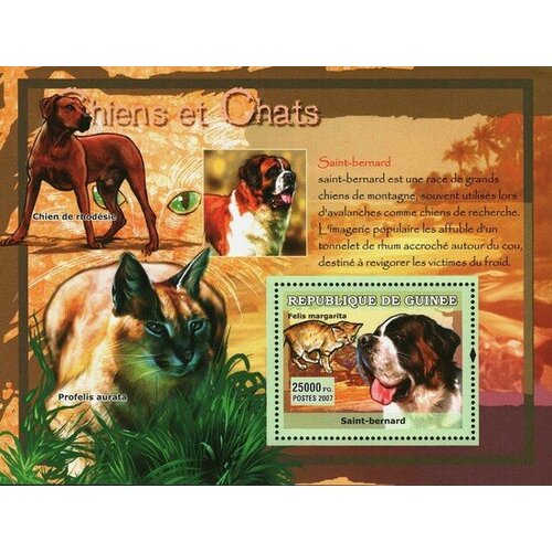 Почтовые марки Гвинея 2007г. Фауна - Собаки и кошки Кошки, Собаки, Фауна MNH