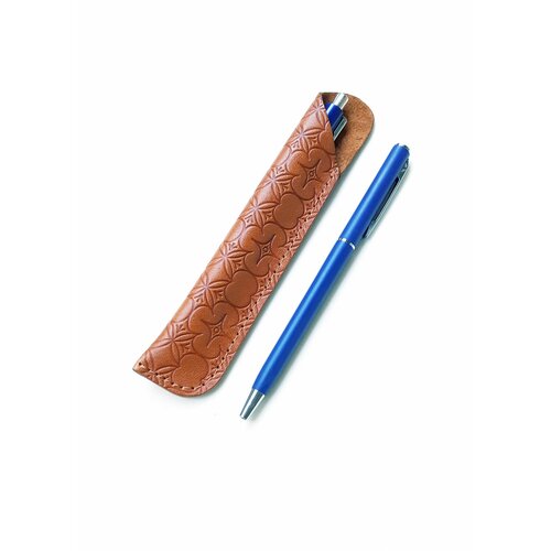 Футляр для ручки. Чехол для ручек натуральная кожа, карамельный с принтом. арт.2093