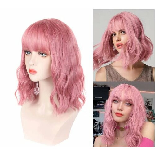 Розовый парик каре 1990₽