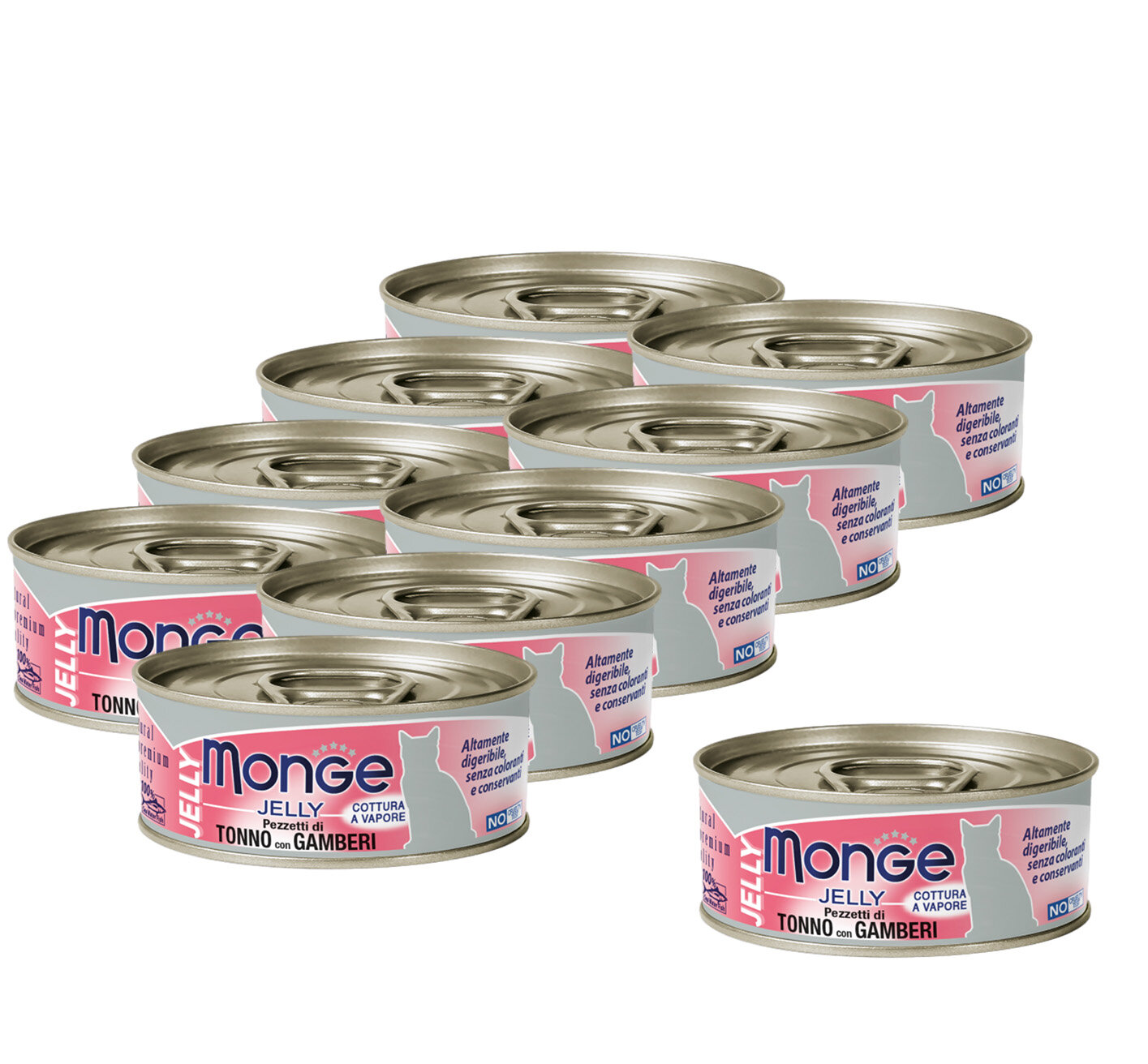 Влажный корм Monge jelly Adult cat для взрослых кошек с желтоперым тунцом и креветками, консервы 80 г х 10 шт.