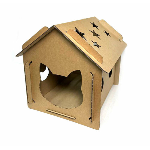 Домик для кошки из картона MY KITTY, Бурый, 46.5 х 37 х 42см