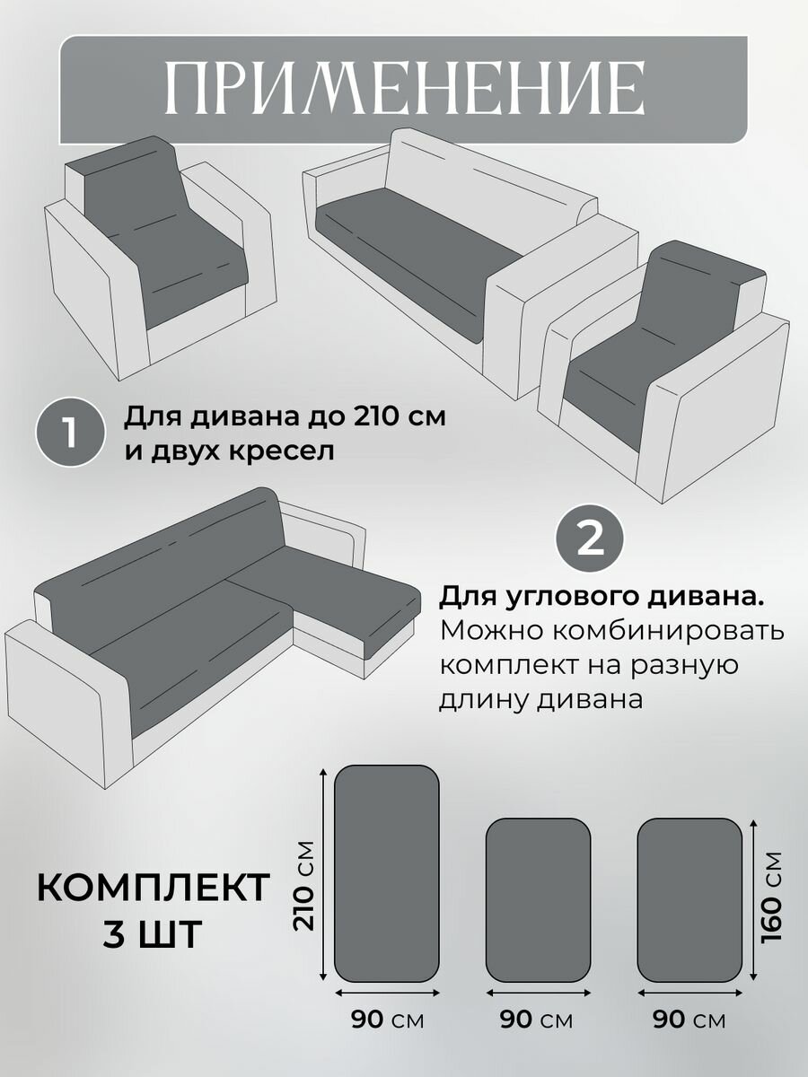 Дивандек накидка на диван и кресла 90х210см ,160Х90см, IRISHOME, синий, устойчив к загрязнениям — фото 1
