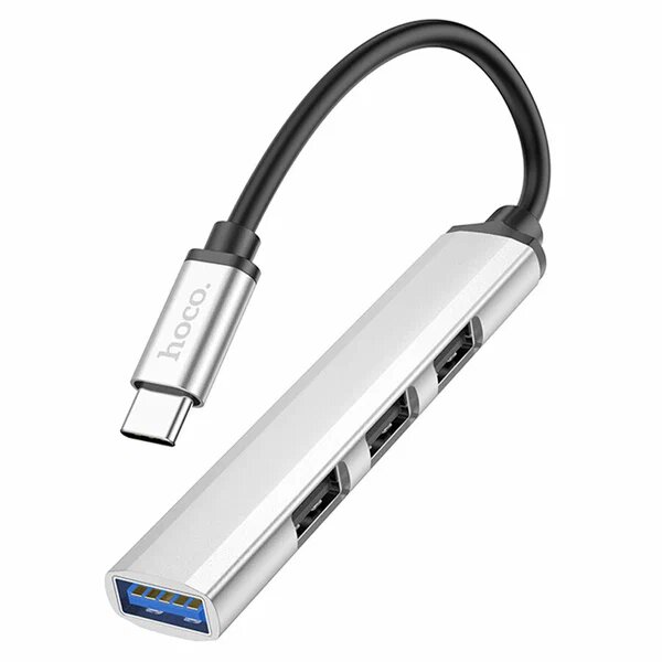 USB-концентратор Hoco HB26, разъемов: 4, 13 см, серебро