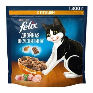 Сухой корм Felix® Двойная Вкуснятина® для взрослых кошек, с птицей, Пакет, 1,3 кг