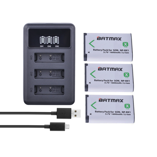 аккумуляторная батарея vbparts для фото и видеокамеры sony cyber shot np bx1 3 7v 1600mah Комплект АBC зарядное устройство и три аккумулятора (1600 mAh) NP-BX1 для камеры Sony X3000R / X3000 / RX100 / AS100V / AS300 / HX400 / HX60