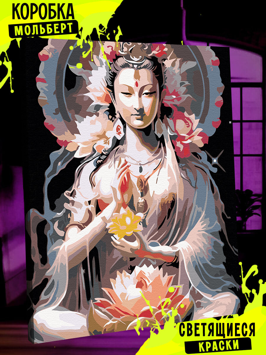 Картина по номерам со светящейся краской Будда лотос