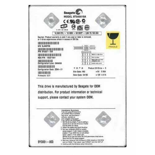 Жесткий диск Seagate ST340015A 40Gb 5400 IDE 35 HDD 3440₽