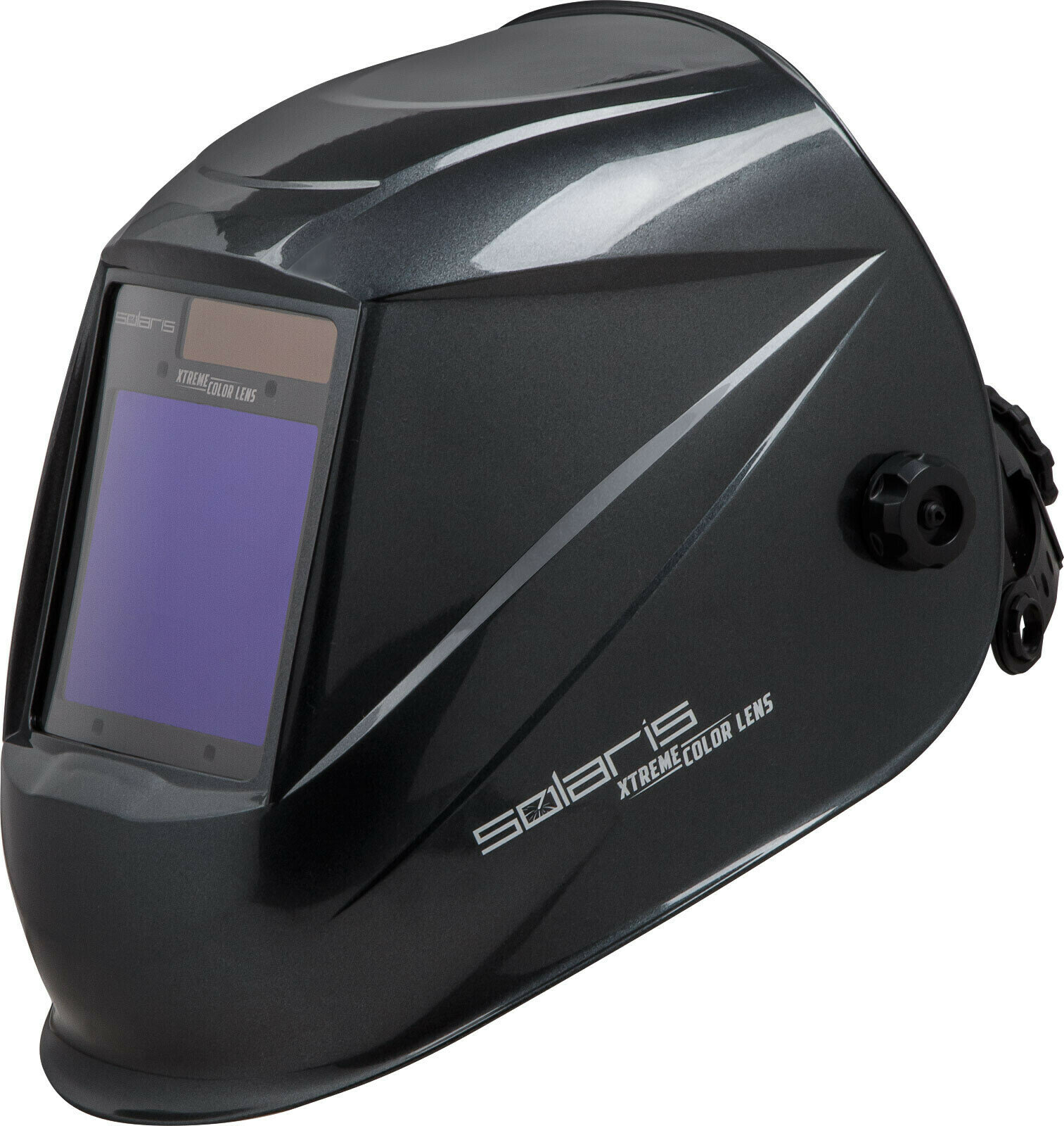 Щиток сварщика с самозатемняющимся светофильтром Solaris ASF820X (серый металлик) (1/1/1/2; 98x88 мм (862 см2); DIN 4/9-13 (рег); 4 сенсора; естеств.