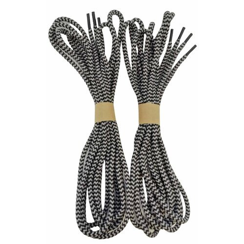 Шнурки круглые 200 см, прочные, с сердечником, 2 пары, черно-серые