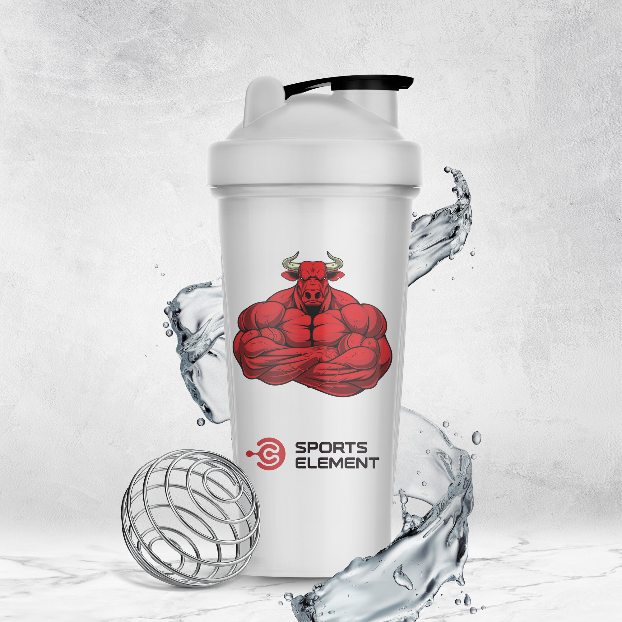 Шейкер для спортивного питания Sports Element "Strong Bull" , 600 мл. С шариком