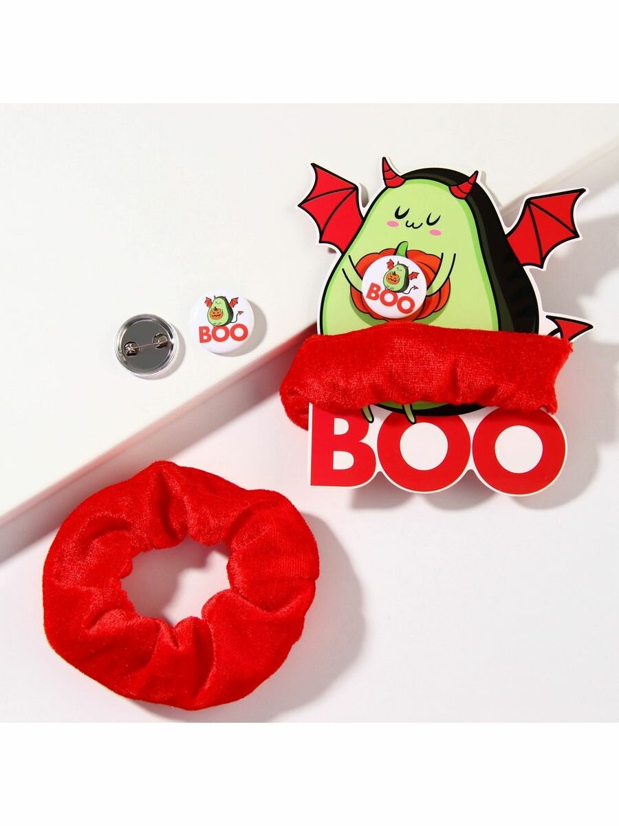 Резинка для волос и значок "Boo", набор из 2 шт