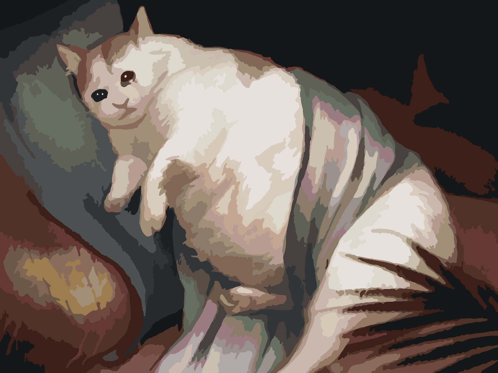 Картина по номерам на холсте грустный уставший толстый кот мем - 2214