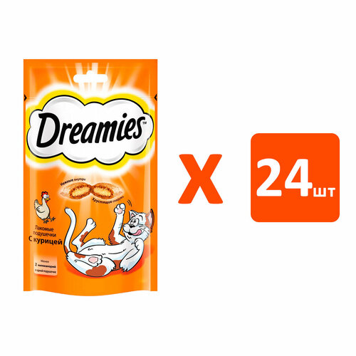 Лакомство DREAMIES для кошек подушечки с курицей (60 гр х 24 шт) лакомство для кошек dreamies подушечки с сыром 60 г