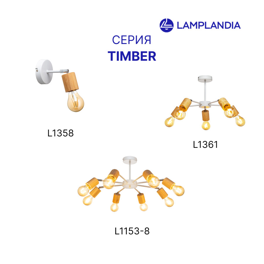люстра потолочная LAMPLANDIA Timber 5х60Вт Е27 металл белый - фото №13