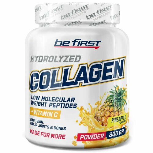 Be First Collagen + vitamin C 200 гр (ананас) витамин с 900мг be first 90 капсул антиоксидант для иммунитета кожи сосудов обмена веществ