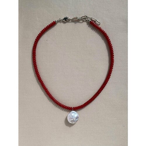 Колье by mar, жемчуг культивированный, коралл, жемчуг пресноводный, жемчуг пресноводный культивированный, жемчуг барочный, длина 38 см, красный/золотистый