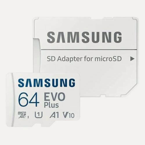 Изображение товара Карта памяти microSDXC UHS-I U1 Samsung EVO Plus 64 ГБ, 160 МБ/с, Class 10, MB-MC64SA, 1 шт, переходник SD